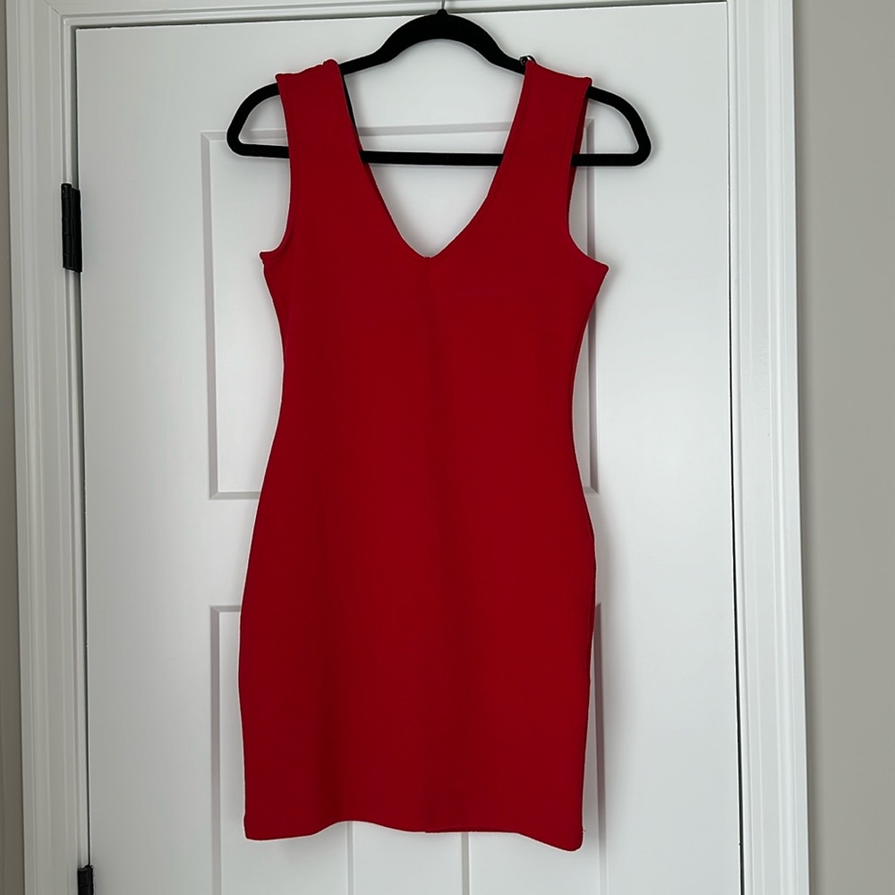Red body con mini dress